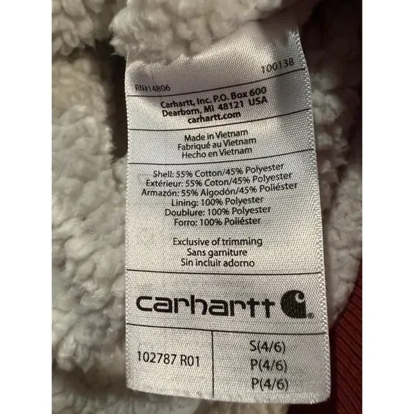 Carhartt Sherpa Lined Zip Hoodie Womens S Relaxed Workwear Full Zip Sweatshirt - Picture 9 of 9